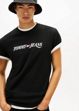 Tommy Jeans ανδρικό T-shirt με λογότυπο Regular Fit - DM0DM22548 Μαύρο