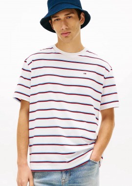 TOMMY JEANS - Tommy Jeans ανδρικό T-shirt ριγέ με λογότυπο Relaxed Fit - DM0DM22516 Εκρού
