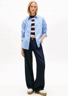 Tommy Jeans γυναικείο πουκάμισο ριγέ με λογότυπο Regular Fit - DW0DW22211 Μπλε