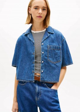 TOMMY JEANS - Tommy Jeans γυναικείο πουκάμισο cropped Relaxed Fit - DW0DW22216 Denim Blue