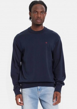 Calvin Klein Jeans ανδρικό βαμβακερό πουλόβερ με λογότυπο Regular Fit - LV04RC309G Σκούρο Μπλε