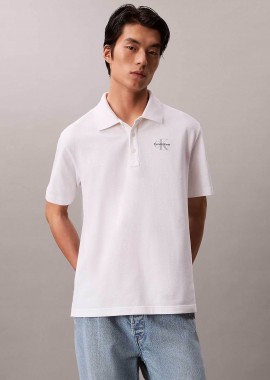 CALVIN KLEIN JEANS - Calvin Klein Jeans ανδρική μπλούζα πόλο πικέ κοντομάνικη με κεντημένο λογότυπο Regular Fit - LV04RF209G Λευκό