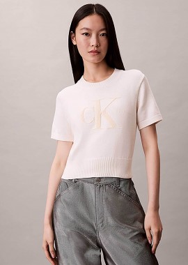 CALVIN KLEIN JEANS - Calvin Klein Jeans γυναικείο πουλόβερ με λογότυπο Regular Fit - LV044E306G Εκρού