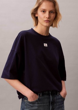 Calvin Klein Jeans γυναικείο T-shirt μονόχρωμο με λογότυπο Oversized Fit - LV047D204G Μπλε Σκούρο