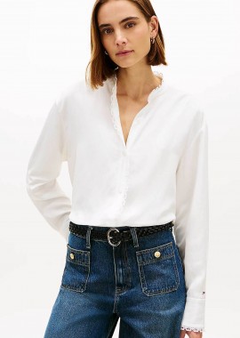 Tommy Hilfiger γυναικείο πουκάμισο με δαντέλα στα τελειώματα Oversized Fit - WW0WW48654 Εκρού