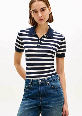 Tommy Hilfiger γυναικεία μπλούζα πόλο με κεντημένο logo Regular Fit - WW0WW48503 Μπλε Σκούρο