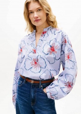 TOMMY HILFIGER - Tommy Hilfiger γυναικεία μπλούζα με floral σχέδιο Regular Fit - WW0WW49644 Γαλάζιο