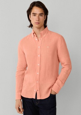 Hackett ανδρικό λινό πουκάμισο button down με κεντημένο λογότυπο Tailored Fit - HM3010635 Πορτοκαλί