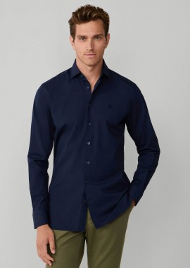 HACKETT - Hackett ανδρικό πουκάμισο stretch poplin με κεντημένο λογότυπο Tailored Fit - HM3010540 Μπλε Σκούρο