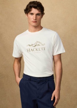 Hackett ανδρικό T-shirt με graphic logo print Classic Fit - HM5000057 Λευκό