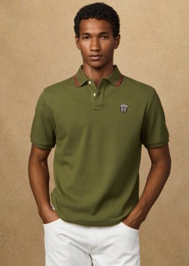 Hackett ανδρική μπλούζα πόλο πικέ με logo patch Classic Fit - HM5600082 Πράσινο