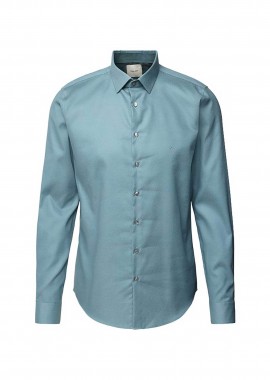 CALVIN KLEIN - Calvin Klein ανδρικό πουκάμισο structured με κεντημένο monogram Slim Fit - K10K113848 Γκρι Γαλάζιο