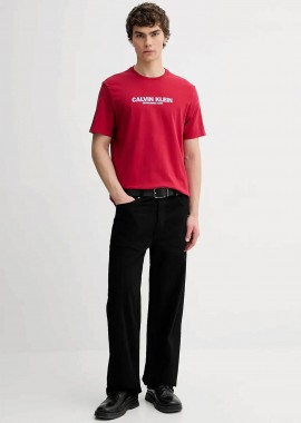 Calvin Klein ανδρικό T-shirt με logo print Regular Fit - LV04RE820G Κόκκινο