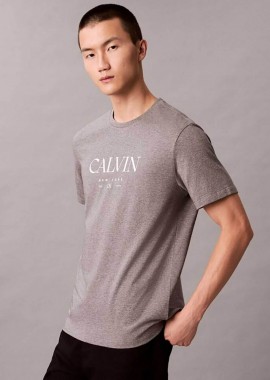 CALVIN KLEIN - Calvin Klein ανδρικό T-shirt με logo print Regular Fit - LV04RE807G Γκρι