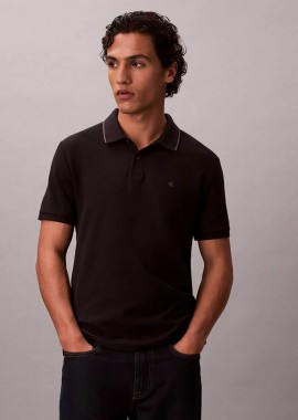 CALVIN KLEIN - Calvin Klein ανδρική μπλούζα πόλο με κεντημένο λογότυπο Regular Fit - LV04LC239G Μαύρο
