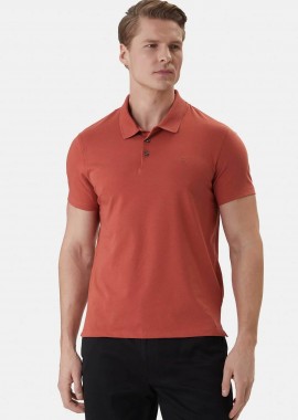 CALVIN KLEIN - Calvin Klein ανδρική μπλούζα πόλο με κεντημένο monogram Slim Fit - LV04LF200G Πορτοκαλί