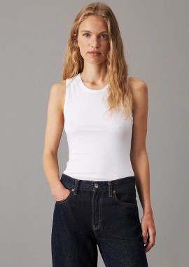 Calvin Klein γυναικείο αμάνικο τοπ ribbed Slim Fit - K20K208054 Λευκό