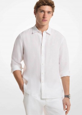 MICHAEL KORS - Michael Kors ανδρικό λινό πουκάμισο με κεντημένο monogram Classic Fit - CF5409I4YT Λευκό