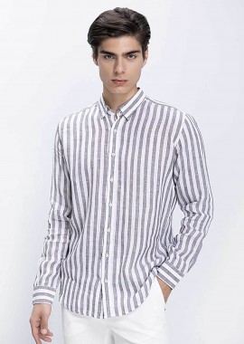 COMMANDER - Commander ανδρικό λινό πουκάμισο με ριγέ σχέδιο Regular Fit - D251000871409102 Γκρι