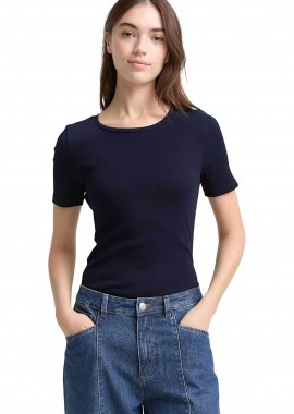 TOM TAILOR - Tom Tailor γυναικείο T-shirt ribbed Regular Fit - 1047860 Μπλε Σκούρο