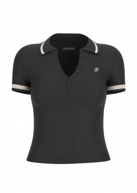 GUESS - Guess γυναικεία πλεκτή μπλούζα πόλο cropped ribbed με κεντημένο monogram Slim Fit - W6GRZ1Z3P32 Μαύρο