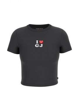 GUESS - Guess γυναικείο T-shirt cropped με print Slim Fit - W6GIB1J1314 Μαύρο