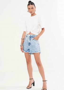 COLCCI - Colcci γυναικείο σορτς denim με στρας Straight fit