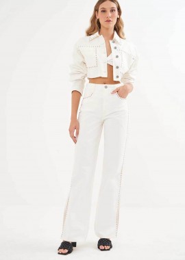 Colcci γυναικείο denim μπουφάν με μεταλλικές λεπτομέρειες - 032.11.00111 Λευκό
