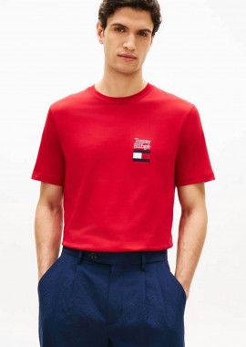 TOMMY HILFIGER - Tommy Hilfiger ανδρικό T-shirt με λογότυπο Regular Fit - MW0MW42367 Κόκκινο