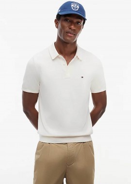 Tommy Hilfiger ανδρική μπλούζα πόλο με κεντημένο logo flag Regular Fit - MW0MW37396 Εκρού
