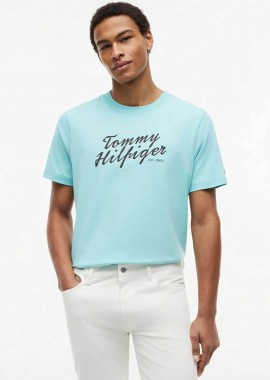TOMMY HILFIGER - Tommy Hilfiger ανδρικό T-shirt με λογότυπο Regular Fit - MW0MW42385 Γαλάζιο