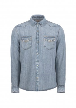 GUESS - Guess ανδρικό denim πουκάμισο με λογότυπο - M5RH55D5M82 Denim Blue