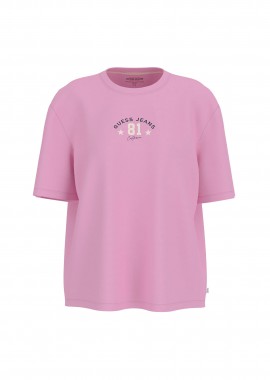 Guess γυναικείο T-shirt με λογότυπο Regular Fit - W6RI20K8HM0 Ροζ