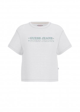 GUESS - Guess γυναικείο T-shirt με logo print Boxy Fit - W6GI04K8HM0 Λευκό