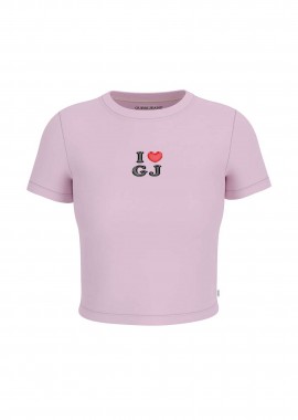 GUESS - Guess γυναικείο T-shirt cropped με print Slim Fit - W6GIB1J1314 Ροζ