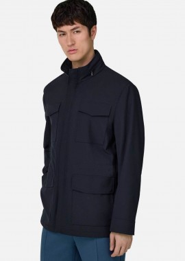 Boggi Milano ανδρικό μπουφάν μονόχρωμο με Flap τσέπες Regular Fit - BO26P024101 Μπλε Navy