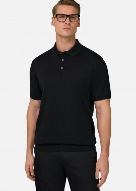 BOGGI MILANO - Boggi Milano ανδρική πόλο μπλούζα μονόχρωμη Regular Fit - BO26P073203 Μαύρο