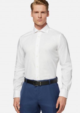 Boggi Milano ανδρικό πουκάμισο μονόχρωμο Regular Fit - BO24C004201 Λευκό