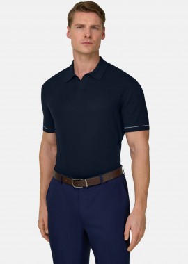 BOGGI MILANO - Boggi Milano ανδρική πόλο μπλούζα με contrast ρίγα Relaxed Fit - BO26P032701 Μπλε Navy