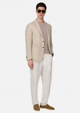 BOGGI MILANO - Boggi Milano ανδρικό λινό σακάκι Regular Fit - BO26P046601 Μπεζ