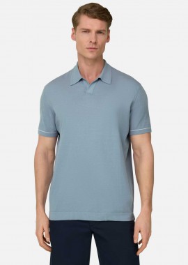 BOGGI MILANO - Boggi Milano ανδρική πόλο μπλούζα μονόχρωμη Relaxed Fit - BO26P032704 Γαλάζιο