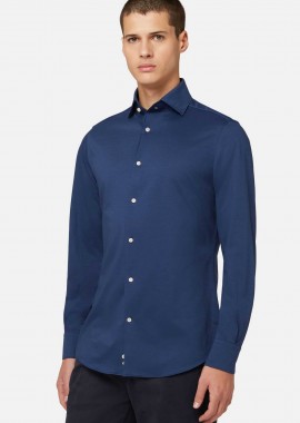 Boggi Milano ανδρικό πουκάμισο μονόχρωμο Regular Fit - BO21C004103 Μπλε Navy