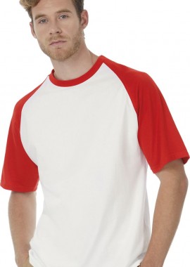 B & C - Τ-Shirt Baseball TU020 B & C White/Red