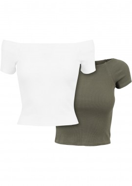 Urban Classics - Ladies Off Shoulder Rib Tee 2-Pack Urban Classics TB1500A-03904 white+olive