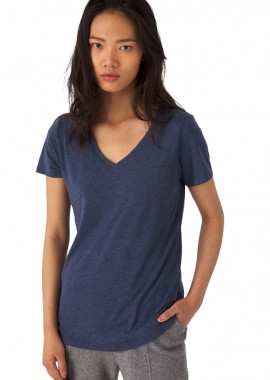 B & C - Γυναικείο T-Shirt TW058 B&C Triblend με V Λαιμόκοψη Heather Navy