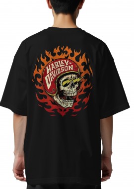 Oversized T-Shirt Harley Davidson Skull Pop Culture Black