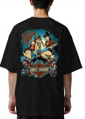 Pop Culture - Oversized T-Shirt Harley Davinson Pop Culture Black