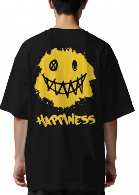 Oversized T-Shirt Smiley Face Pop Culture Black