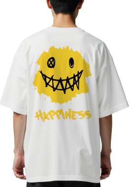 Oversized T-Shirt Smiley Face Pop Culture White