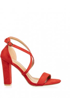 Tsoukalas - Πέδιλα κόκκινα σουέτ χιαστί με χοντρό τακούνι ΚΟΚΚΙΝΟ